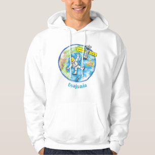 Funny astronaut in space and earth cartoon hoodie