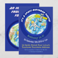 Funny astronaut in space and earth cartoon