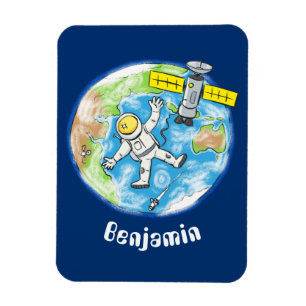 Funny astronaut in space and earth cartoon magnet