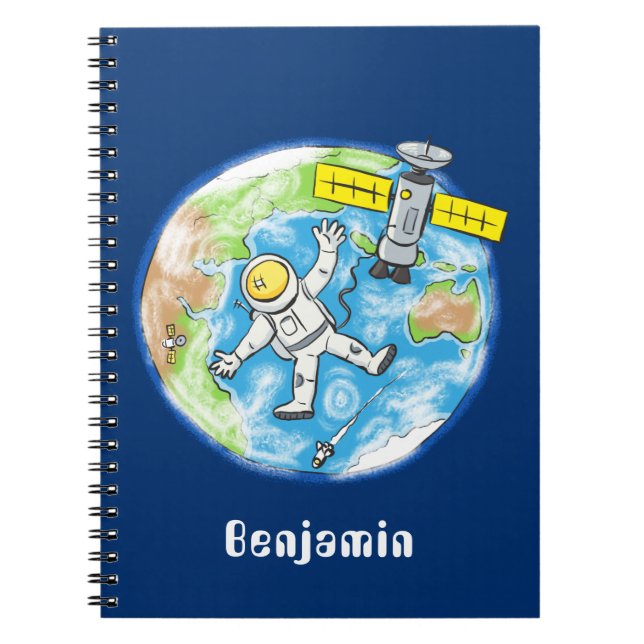 Funny astronaut in space and earth cartoon notebook (Front)