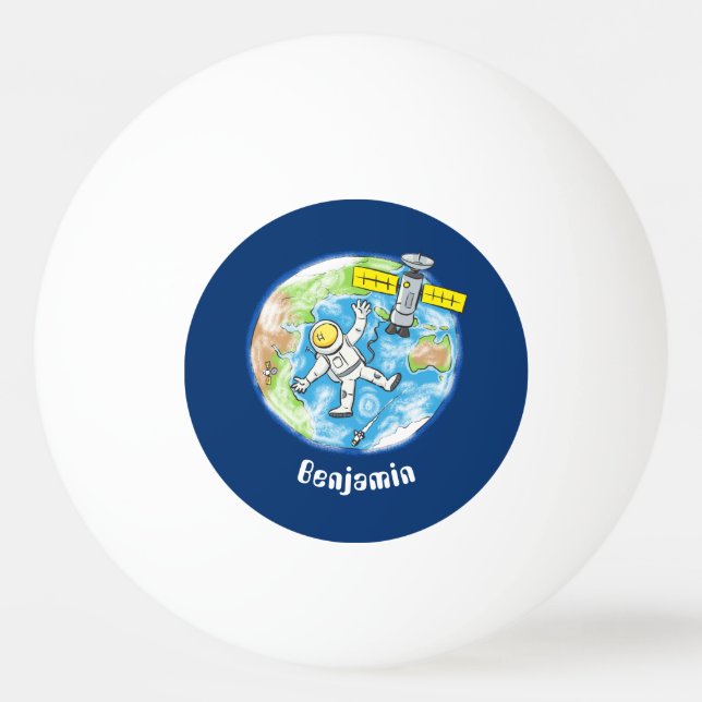 Funny astronaut in space and earth cartoon ping pong ball (Front)
