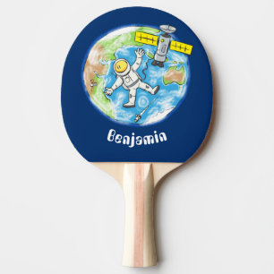 Funny astronaut in space and earth cartoon ping pong paddle