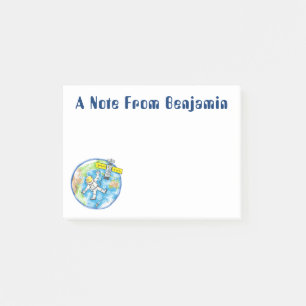 Funny astronaut in space and earth cartoon post-it notes