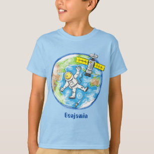 Funny astronaut in space and earth cartoon T-Shirt