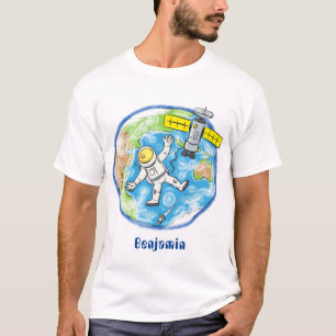 Funny astronaut in space and earth cartoon T-Shirt