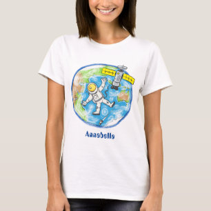Funny astronaut in space and earth cartoon T-Shirt