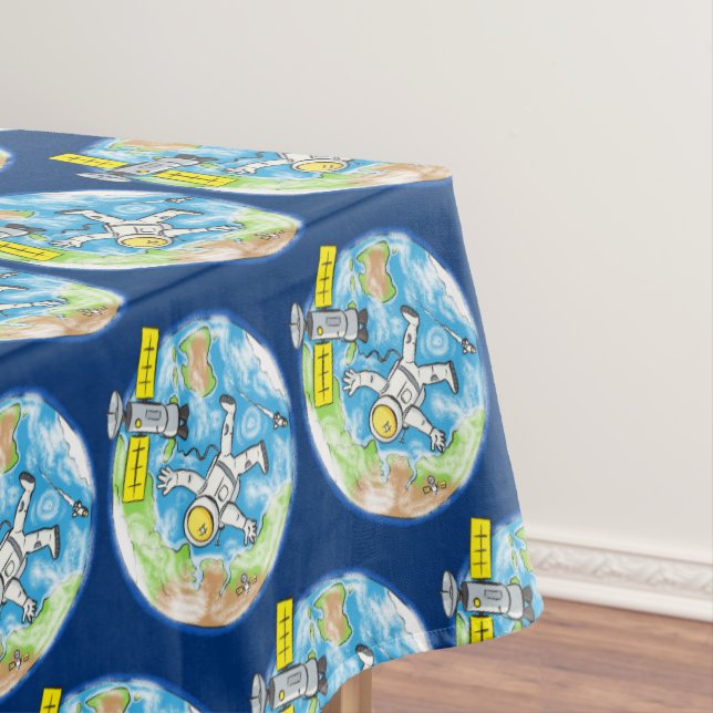 Funny astronaut in space and earth cartoon tablecloth (In Situ)
