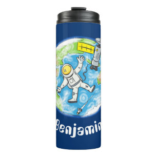 Funny astronaut in space and earth cartoon thermal tumbler