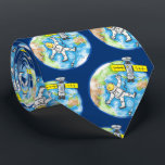 Funny astronaut in space and earth cartoon tie<br><div class="desc">A cute space design featuring an astronaut and satellite orbiting the earth. Lots of fun for the star explorer!</div>
