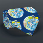 Funny astronaut in space and earth cartoon tie<br><div class="desc">A cute space design featuring an astronaut and satellite orbiting the earth. Lots of fun for the star explorer!</div>