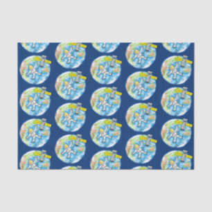 Funny astronaut in space and earth cartoon tissue paper