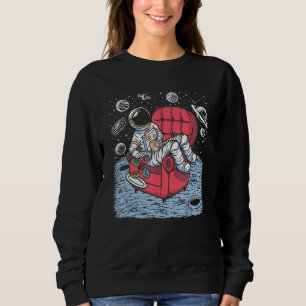 Funny Astronaut On Moon Coffee & Doughnuts On Sofa Sweatshirt