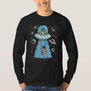 Funny Astronaut On Moon Playing Swing Ufo Alien As T-Shirt