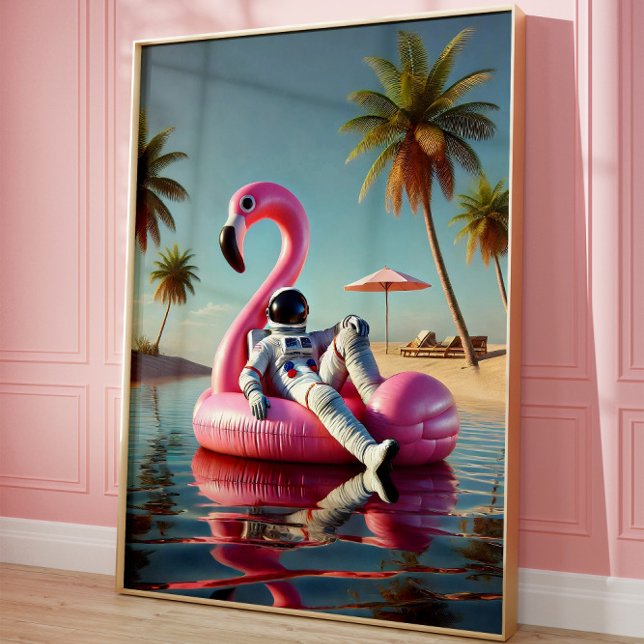Funny Astronaut on Pink Flamingo Beach Wall art (Creator Uploaded)