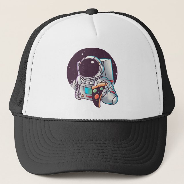 Funny Astronaut Pizza Galaxy Gift, Pizza Lover  Trucker Hat (Front)