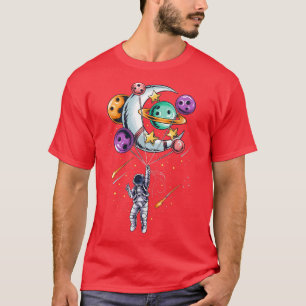 Funny Astronaut Planets Moon With Hand space  T-Shirt