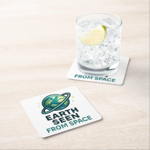 Funny Astronaut Planets Square Paper Coaster