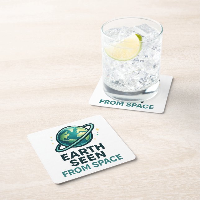 Funny Astronaut Planets Square Paper Coaster (Insitu)