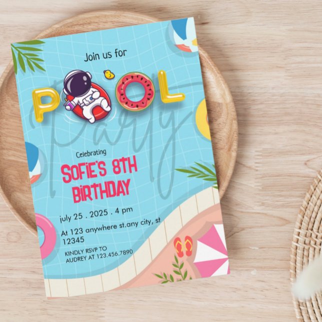 Funny Astronaut Pool Party Birthday  Invitation (Creator Uploaded)