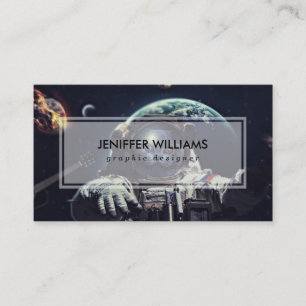 Funny Astronaut Shorthair Cat in Space Business Card