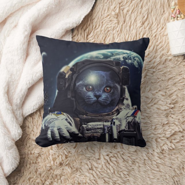 Funny Astronaut Shorthair Cat in Space             Cushion (Blanket)