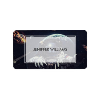 Funny Astronaut Shorthair Cat in Space             Label