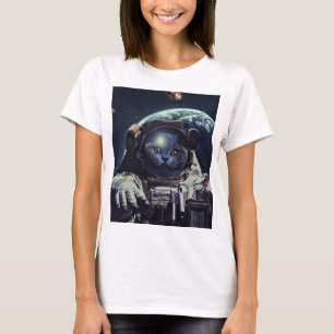 Funny Astronaut Shorthair Cat in Space             T-Shirt