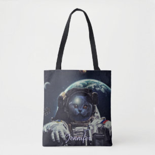 Funny Astronaut Shorthair Cat in Space             Tote Bag