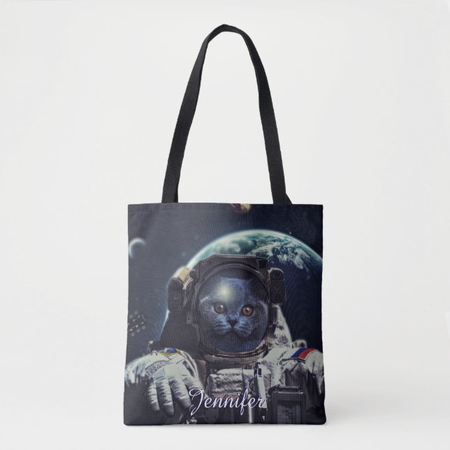 Funny Astronaut Shorthair Cat in Space             Tote Bag (Front)