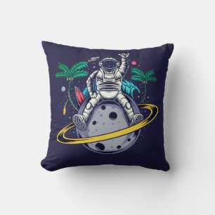 Funny Astronaut Sitting On Saturn Cushion