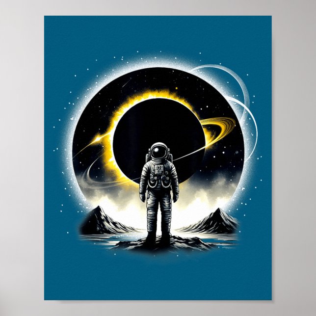 Funny Astronaut Space Eclipse Planet Science Poster (Front)