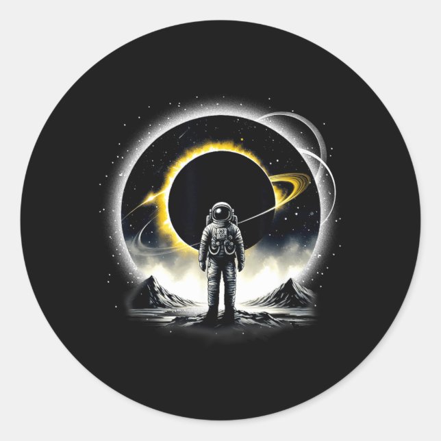 Funny Astronaut Space Eclipse Planet Science Solar Classic Round Sticker (Front)