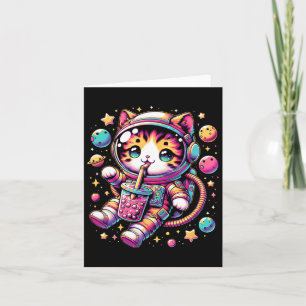 Funny Astronaut Space Kawaii Boba Tea Cat Card