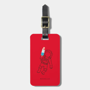 Funny Astronaut Space Rocket Name Red Luggage Tag