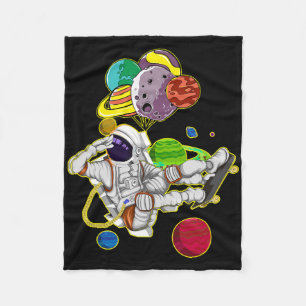 Funny Astronaut Space Travel Planets Skateboarding Fleece Blanket