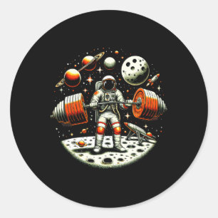 Funny Astronaut Spaceman Weightlifting Fitness Gym Classic Round Sticker