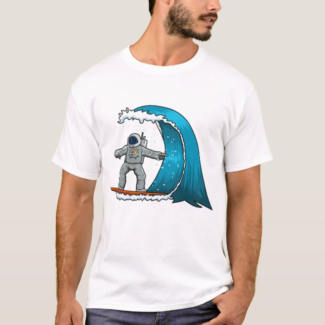 Funny Astronaut Surfing T-Shirt (Front)