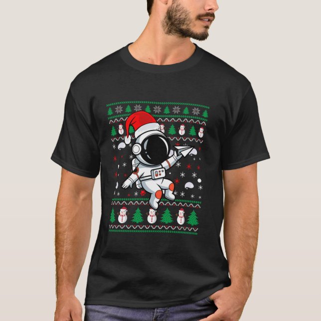 Funny Astronaut Ugly Christmas Santa Hat Space Sno T-Shirt (Front)