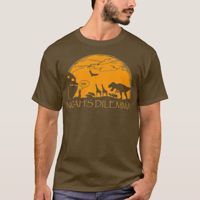 Funny Atheist  - Noahs Dilemma T-Rex Tee Shirt (Front)