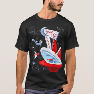Funny Atomic Cat Cafe Retro Futuristic Spaceport M T-Shirt