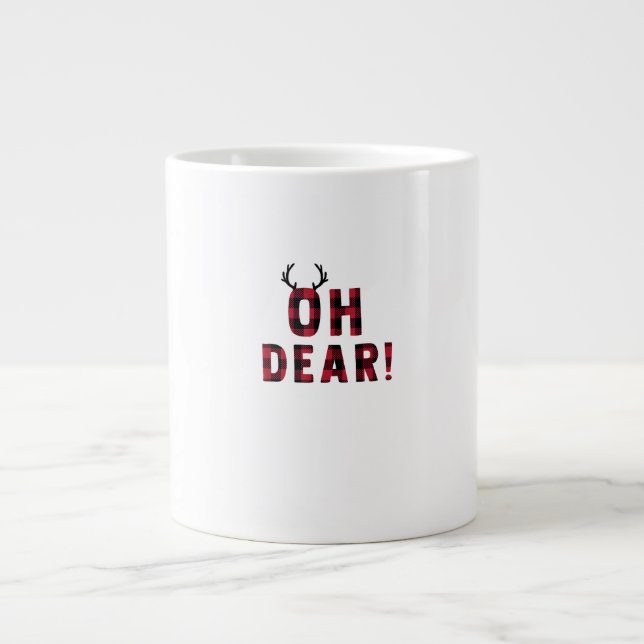 Funny Attitude Oh Dear Plaid Deer Creative Design  Large Coffee Mug (Front)