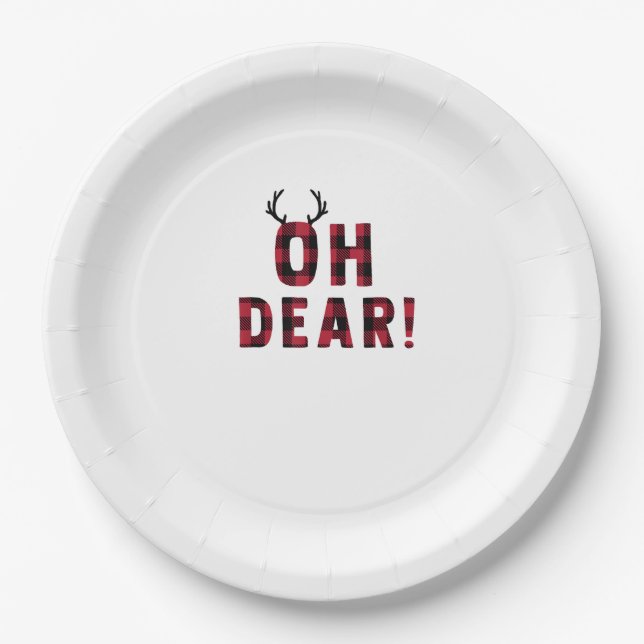 Funny Attitude Oh Dear Plaid Deer Creative Design  Paper Plate (Front)
