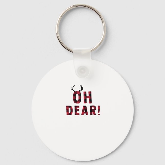 Funny Attitude Oh Dear Plaid Deer CreativeKeychain Key Ring (Front)