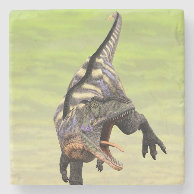 Funny Aucasaurus Roaring Prehistoric Dino Art Stone Coaster (Front)