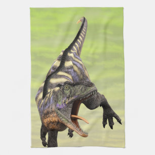 Funny Aucasaurus Roaring Prehistoric Dino Art Tea Towel