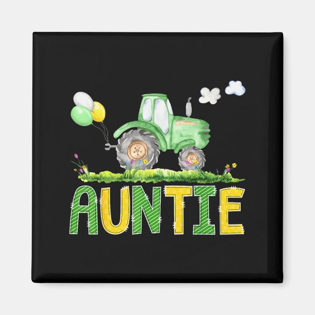 Funny Auntie Birthday Boy Tractor Farm Truck Match Magnet (Front)