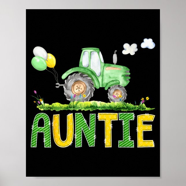 Funny Auntie Birthday Boy Tractor Farm Truck Match Poster (Front)