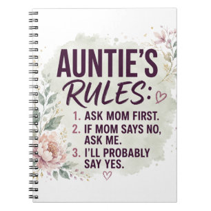 Funny Auntie Rules Floral Watercolor Family Quote Notebook