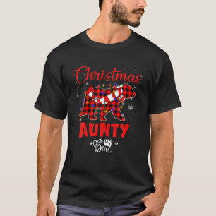 Funny Aunty Bear Christmas Tree Lights Red Plaid F T-Shirt