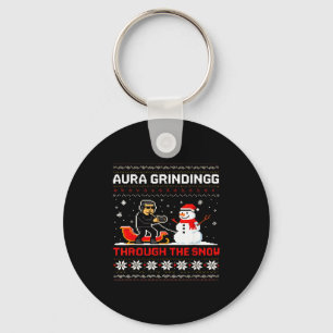 Funny Aura Grinding Christmas Meme Winter Gamer Key Ring